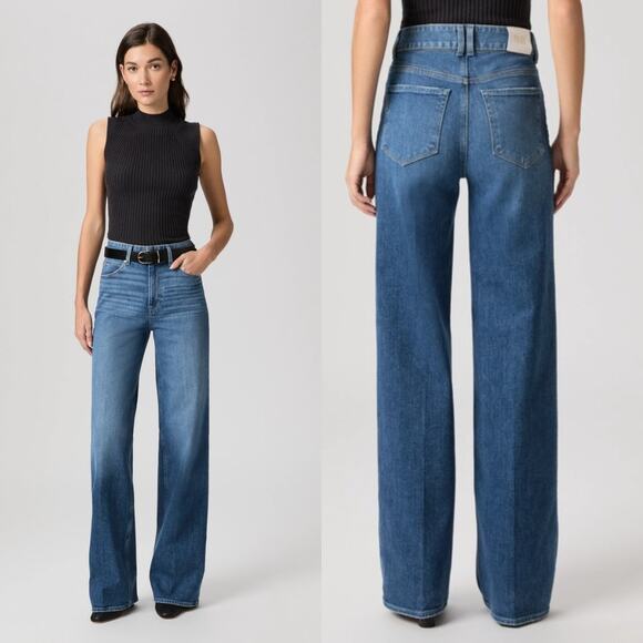 PAIGE Denim - PAIGE Sasha Wide Leg Jeans 31 Stefania Distressed High Rise Blue Denim